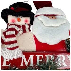Plush Santa Snowman Christmas Wreath Welcome Door Decor Country Merry 14"